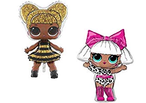 Toyland® Förpackning med 2-88 cm (35 tum) LOL Surprise folieballonger - Queen Bee + diva girl - LOL festdekorationer