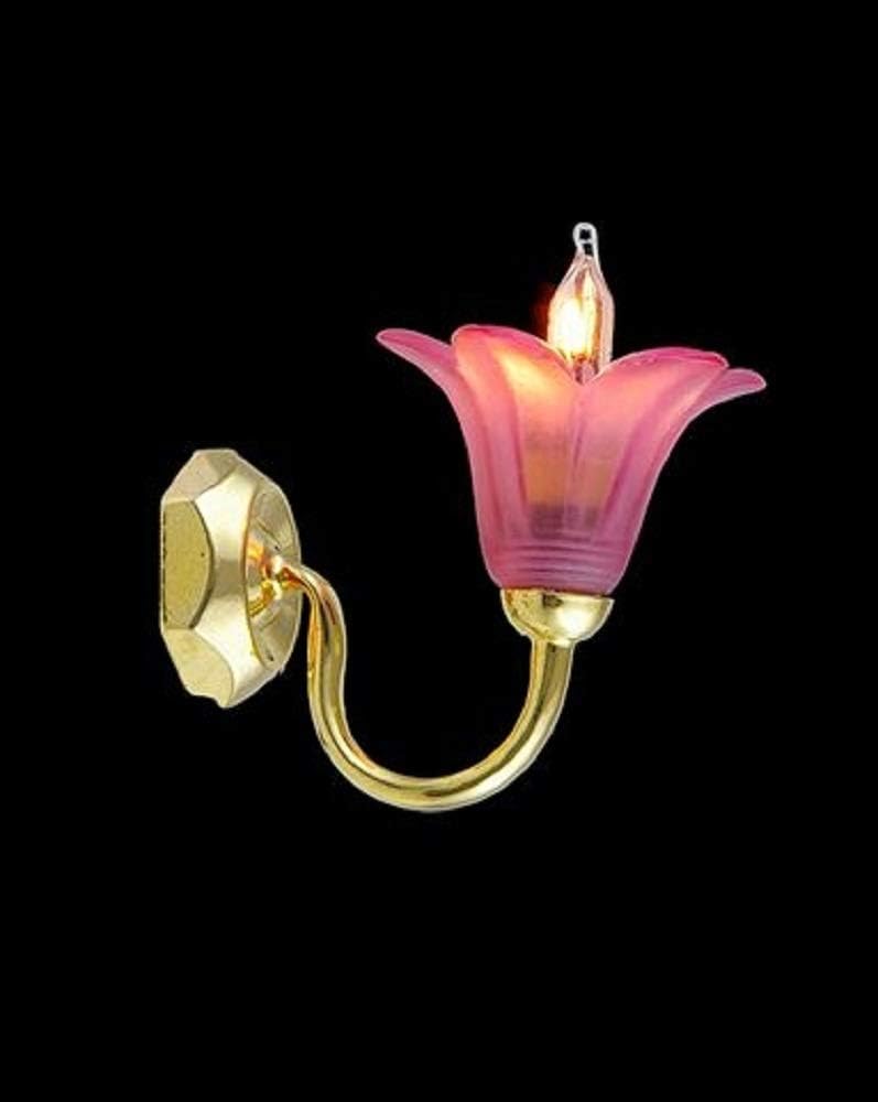 Melody Jane Dollhouse Single Wall Light Cranberry Flower Shade Up Pink 12V Electric