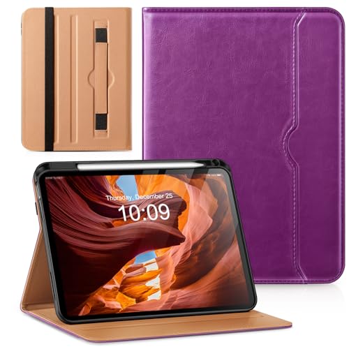 Akkerds Compatible for iPad (A16) 11th Generation Case 11 Inch 2025, for iPad 10th Generation Case 10.9 Inch 2022 with Pencil Holder, Protective Leather Business Stand Cover, Multiple Angles, Purple