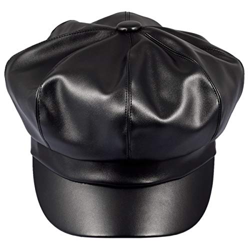 Samtree Women Newsboy Hats, Visor Beret Cabbie Hat 8 Panel Ivy Cap Pu Leather (Black) #TOP10