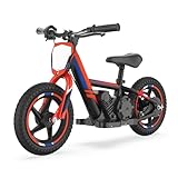 AIII Lightweight Electric Dirt Bike for Kids Aged 3-6, 170W Racing Grade Electric Motorcycle, Up to 9MPH & 2 Speed Settings, 24V Detachable Battery, 12'' Rubber Tires, Adjustable Seat, Red