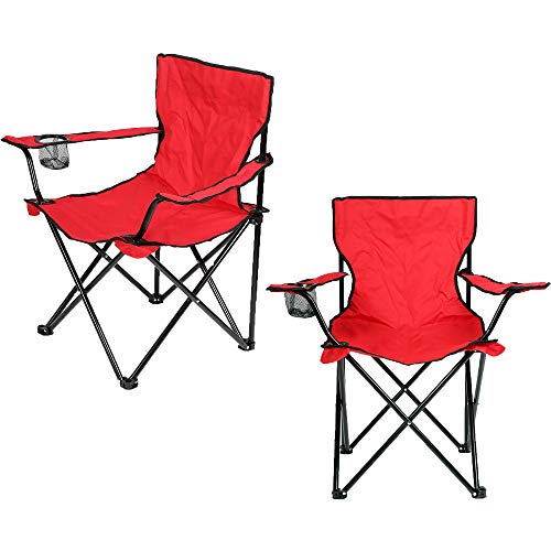 Lot de 2 Chaises Pliantes, Chaise de Camping avec Porte-Boisson, Fauteuils metteur en scène Pliable, Chaise de pêche, env. 50 × 50 cm, Charge Max. 130 kg (Rouge)