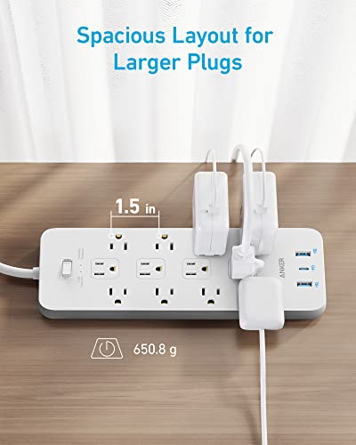 Anker Power Strip Surge Protector (2100J), 12 Outlets With 1 Usb-C And 2 Usb Ports For Multiple Devices, 5Ft, Flat Plug, 20W Power Delivery Charging For Home, Office, Dorm Essential, Tuv Listed(White) #TOP4