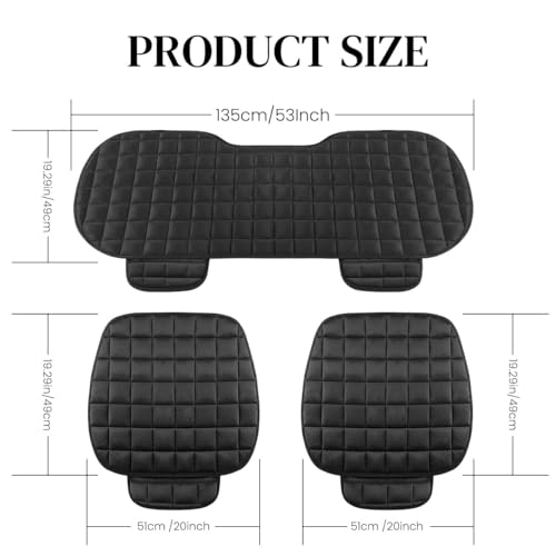 Image of Breathable Car Seat Cushion Cover Set with Memory Foam Padding & Storage Pouch - Universal Anti-Slip Front and Rear Seat Protector Mat for Cars, SUVs and Sedans (Black Combo)