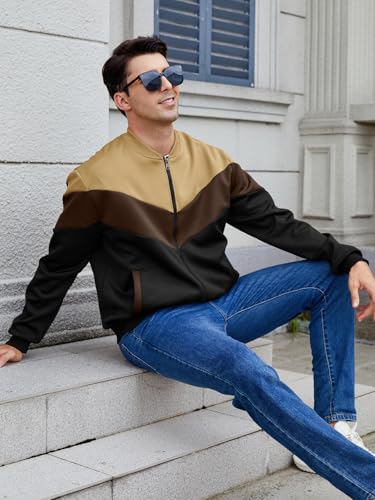 Arssm Mens Lightweight Jacket Color Block Bomber Jacket Patchwork Fall Zip Up Varsity Coat4