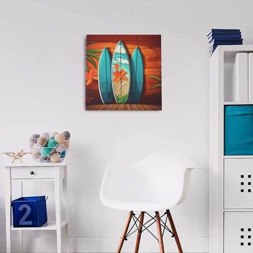 Toile planche de surf sur bois cadre mural 40x40 cm prêt à poser