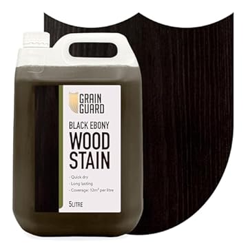 GRAIN GUARD Wood Stain Water Based | Black Ebony | 5L | Interior Furniture Stain | Light & Dark Stains | Eco-Friendly & Non-Toxic Wood Dye | Easy Application | Quick Dry & Low Odour