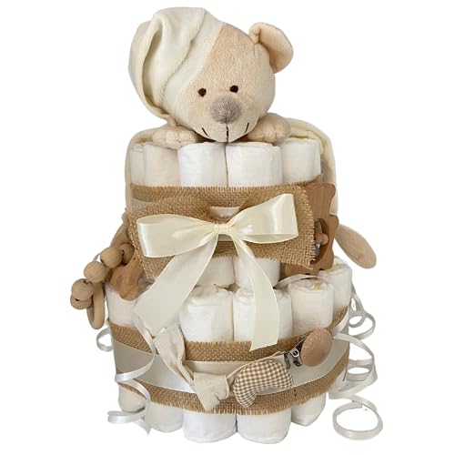 Tarta de Pañales DODOT | Pastel de Pañales para Bebés | Regalo Original para Recién Nacido | Regalo para Bebé Unisex | Modelo Beige Bear – MyLittleBabies