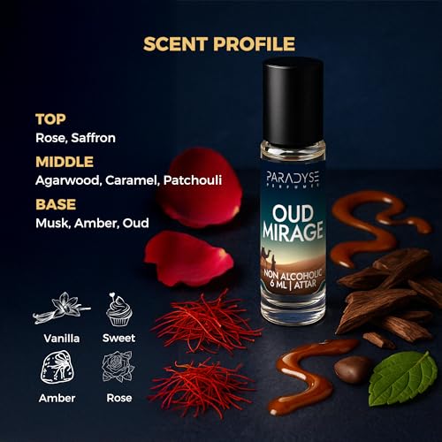 Image of Oud Mirage Attar | Non-Alcoholic Perfume Oil Roll on | Luxury Attar | Amber Oud Fragrance Perfume Oil | Strong & Long lasting Fragrance| 6 ml