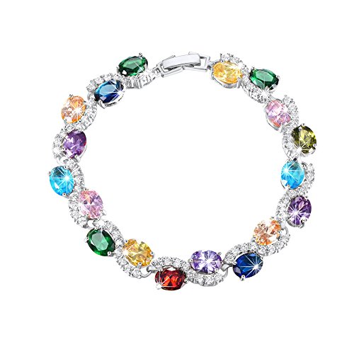 U7 Green Emerald/Blue/Red/Colorful Tennis Bracelets, 18K Gold Plated Platinum Link Chain Diamond Cut Simulated Gem Crystal Bracelet,Resizable Length 6
