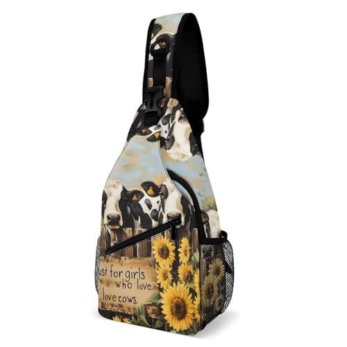 Sunflowers and Milk Cows Crossbody Sling Backpack Casual Chest Bag Fanny Pack for Women Men Travel Hiking