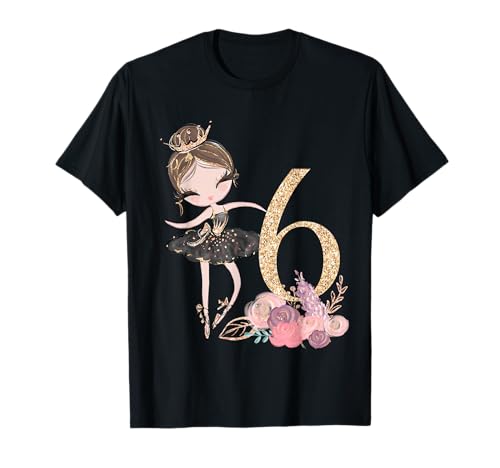 6th Birthday Ballerina Dancer Ballet Swan Tutu Girls Six T-Shirt