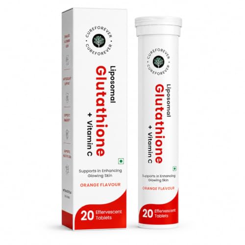 Image of CUREFOREVER Glutathione Effervescent Tablets, 20 Tablets with Vitamin C, Liposomal Glutathione 500mg for Antioxidant Support, Skin Glow & Radiance Support, Detox Support