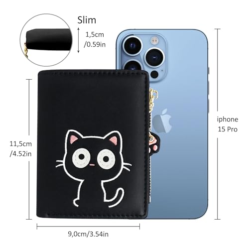 Image of Small Womens Wallet, Cute Bifold RFID Blocking Vegan Wallet for Teen Girls Ladies with Zipper Coin Pocket (Black Cat)