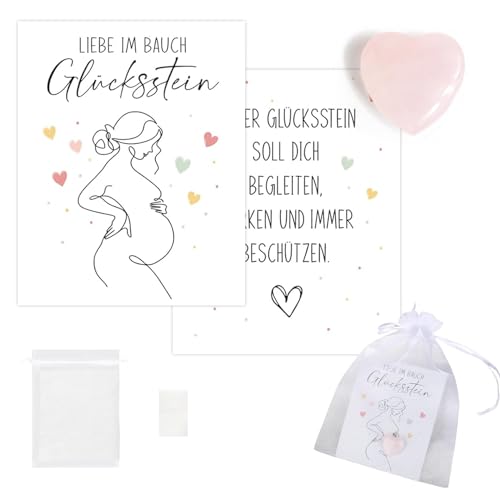 Schwangerschaft Geschenk,Schwangere Glücksbringer,Rosa Glücksstein + Glückskarte + Organzasäckchen,Glücksstein Geschenke für Schwangere,Werdende Mütter Geschenk,Glücksbringer für Schwangerschaft