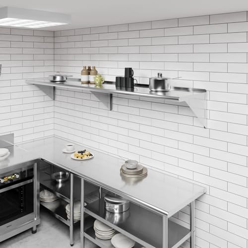 Image of AmGood 18 in. x 96 in. Stainless Steel Wall Shelf | NSF | Metal Shelving | Garage, Laundry, Storage, Utility Room | Restaurant, Commercial Kitchen