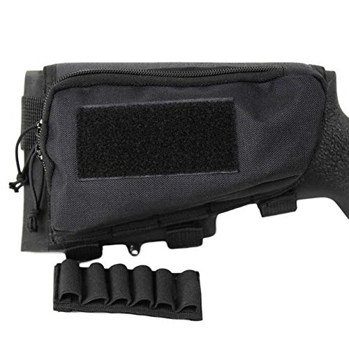 Gexgune Tactical Buttstock Cheek Rest Ammo Pouch Shotgun Rifle Stock Ammo Portable Pouch Shell Cartridge Holder Combat Hunting Gear (Black)
