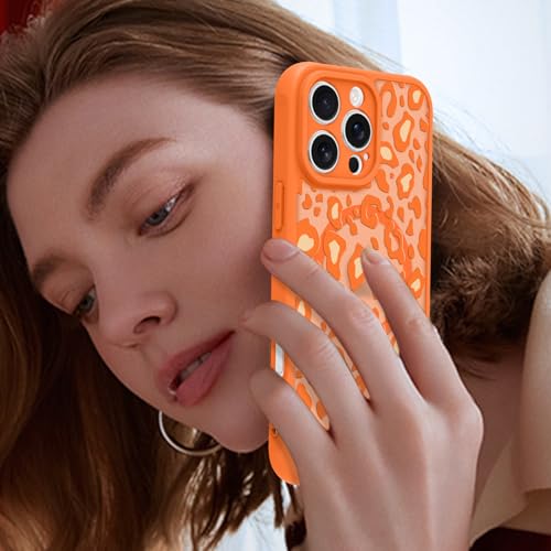 Image of KANGHAR Case for iPhone 16 Pro Orange Leopard Printed Pattern | Cute Cheetah [Compatible with Magsafe] Protective Magnetic Case for Girls Women 6.3 inch
