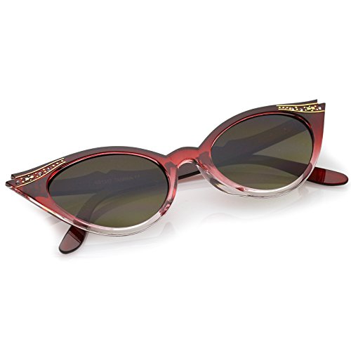 zeroUV 50s Vintage Cat Eye Sunglasses for Women UV400 Embellished with Rhinestones, Pinup Girl & Rockabilly Accessories 50mm (Red-Fade)