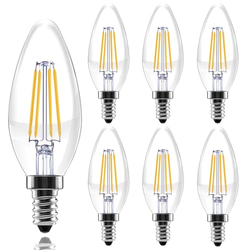 SSQY E14 LED Bulb Dimmable 40W Equivalent Filament Clear Glass Soft White 2700K 4W 400LM B11 Bulbs for for Turkish Lamp European Chandeliers 6 Pack