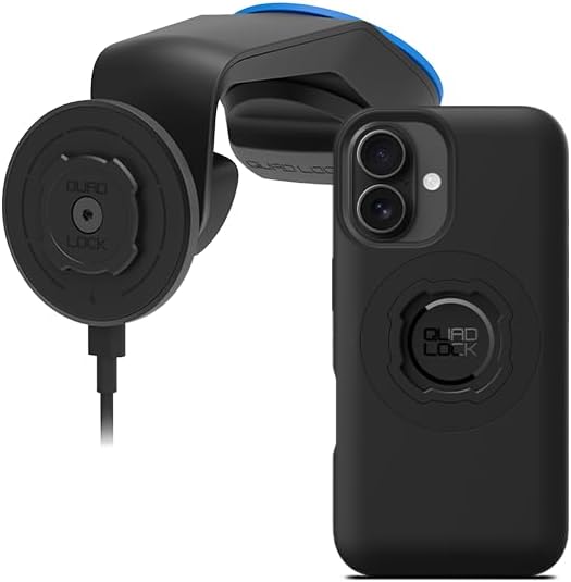 Quad Lock Windscreen/Dashboard Car Phone Holder with MAG Wireless Charging Head V2 and MAG Phone Case for iPhone 16