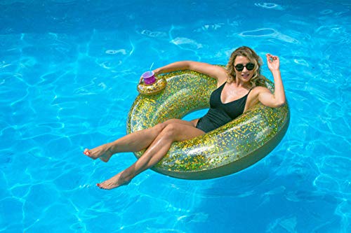 PoolCandy Gold Glitter Giant Pool Tube Swim Ring! Perfect for Floating, Playing, or Relaxing in The Swimming Pool or The Beach.