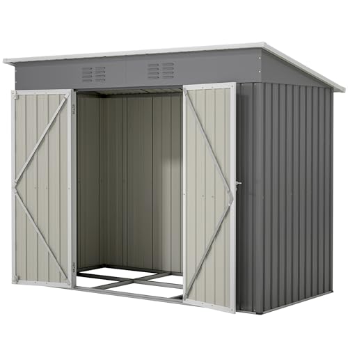 Jaxenor Gartenhaus Metall, 242×126×182cm, Garten Geräteschuppen Metall, Gartenschrank Wasserdicht für Outdoor Terrasse, Gerätehaus, Inkl Metallfundament (ohne Boden), Grau