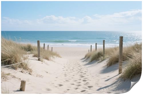 Sbemyenus Beach Path Wall Art Print - Coastal Sand Dune Trail Canvas Poster for Bathroom, Bedroom, Cottage, Seaside Home Decor, Ocean View Nautical Painting - 18x12 Inch (45x30cm)