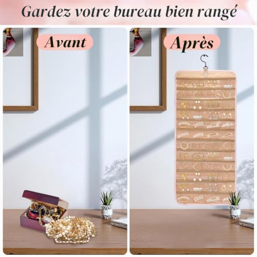 Présentoir Bijoux Suspendu Design Double Face-48 Poches+3 Rangées Crochets – vue 6