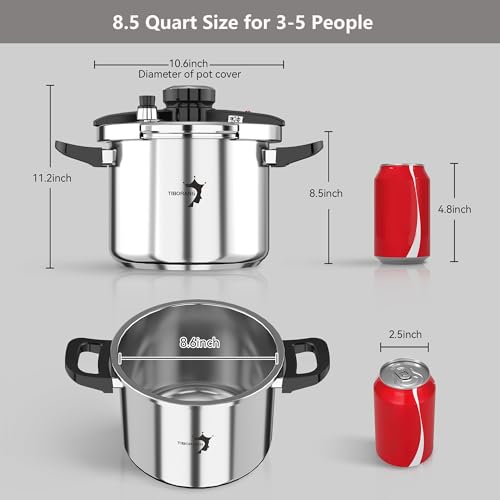TIBORANG 8.5 QT Stainless Steel Pressure Cooker, [Multi-Cooker for Gas & Induction Stove] [Saves 70% Cooking Time] [One-Hand Operation], Family Size for 3-5 People, Olla de Presion by TIBORANG - Image 9