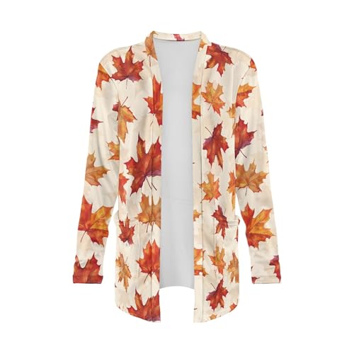 Image of Fall Maple Leaf Cardigan Sweaters for Women Long Sleeve Cardigan Soft Drape Open Front Dusters V-Neck Jackets Dressy