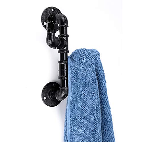 Sumnacon Heavy Duty Industrial Pipe Coat Hook Rack - Rustic Metal Clothes Holder Hanger With Hardware, Wall Mounted Iron Bath Grab Bar For Home, Office, Electroplated Black Finish #TOP3