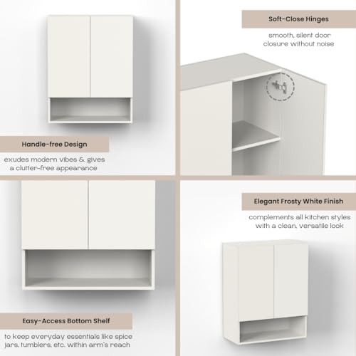 Image of BLUEWUD Opryt with Shelf Kitchen Cabinet Rack, Wall Mounted Storage Crockery Cabinet Unit for Kitchen Utensils, Jars, Spices, Space Saving Modular Cupboard for Home & Kitchen DIY (White)