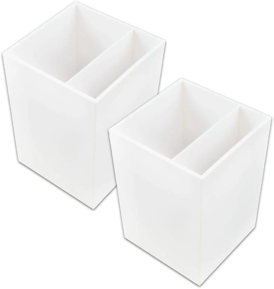 Image of JAM PAPER Plastic Pen Holders - White Desktop Pencil Cups - 2 /Pack