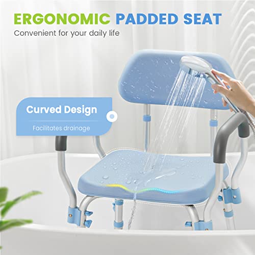 OasisSpace Padded Shower Chair with Back, Tool-Free Bath Chair for Inside Shower - Anti Slip Bathroom Chair Seat for Seniors with Detachable Armrest for Elderly, Senior, Handicap & Disabled - Thumbnail 6