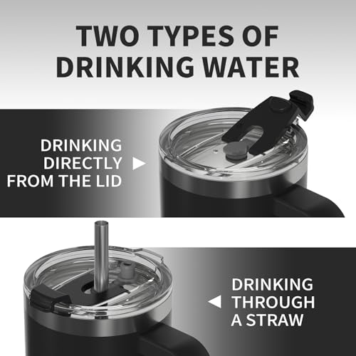 Image of 30 oz Tumbler with Handle,Tumbler with Lid and Straw,Double Wall Insulated Cup Stainless Steel Travel Mug(Cold for 34 Hours),Water Bottle for Iced Tea,Coffee,Cold Beverages(Black)