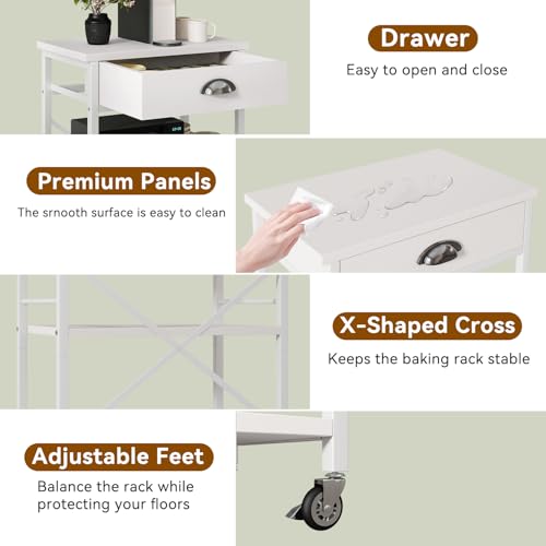 Miniatura 2 de Ibuyke - Estante De Cocina Para Panadería Con Cajones, Soporte Para Microondas De 3 Niveles Con Almacenamiento, Mesa De Barra De Café Con Ruedas, Estante Ajustable, Montaje Simple, Blanco Tmj030w