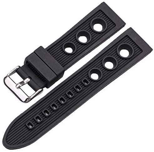 Bracelet de montre en silicone 22mm noir et bleu avec boucle en acier