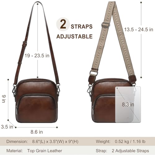 COOLCY Genuine Leather Crossbody Bags for Women Purses and Handbags Vintage Shoulder Satchel Bag with 2 Adjustable Straps4