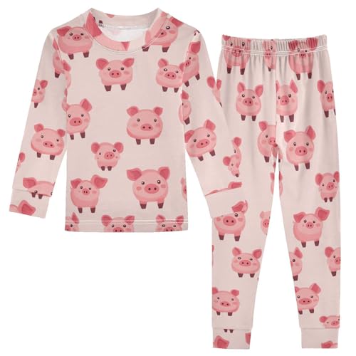 Pajama Sets Long Sleeve Pig Pattern Print Design Soft Comfy Sleepwear 2 Piece PJS 3-8T