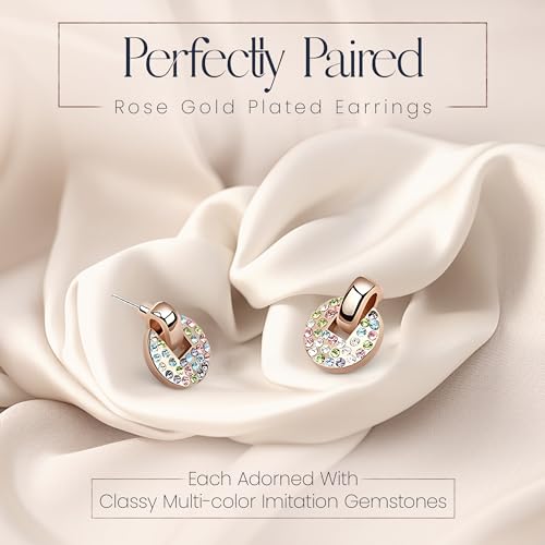 Crystalline-Azuria-Mujer-18ct-Chapado-en-Oro-Rosa-Cristales-Colorido-Redondo-Juego-de-joyas-Collar-con-Colgante-45-cm-Pendientes-para-Mujer-y-Nina