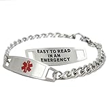 Medical Alert Bracelet for Kids Stainless Steel with Free Custom Engraving and ID Card, Curb Chain - Red | Made in USA - Wrist Size 5 Inch