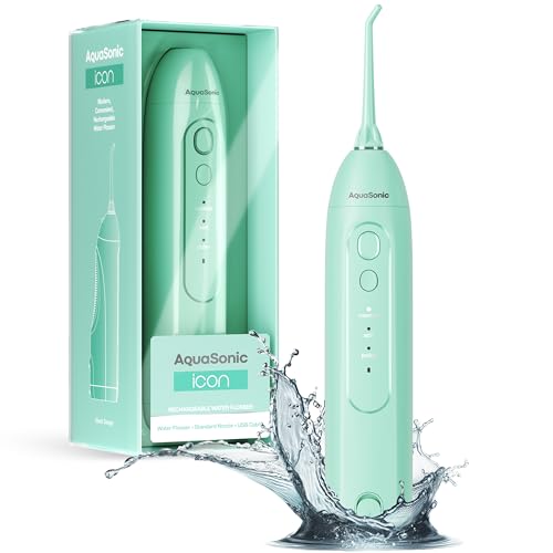 AquaSonic Icon Water Flosser for Teeth â€“ Cordless Rechargeable Oral Irrigator â€“ Waterproof, Portable Dental Cleaning with Jet Tip â€“ Braces Home Travel - Mint