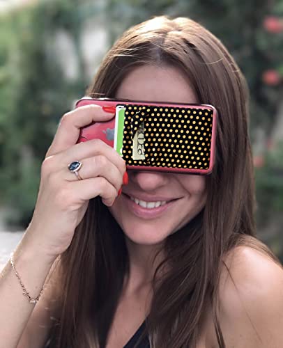 Image of RFID Blocking Phone Card Wallet Stretchy Lycra Wallet Pocket Credit Card ID Case Pouch Sleeve Adhesive Sticker Compatible with iPhone Android Smartphones (Polka Dot Yellow)-2PC