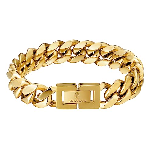 KRKC&CO 12mm Mens Cuban Link Bracelet, 18k Gold/White Plated Iced Out 5A Cz Miami Thick, Durable Anti-tarnish Hip Hop Jewelry, 𝐃𝐚𝐝 𝐆𝐢𝐟𝐭𝐬 𝐟𝐨𝐫 𝐅𝐚𝐭𝐡𝐞𝐫𝐬 𝐃𝐚𝐲