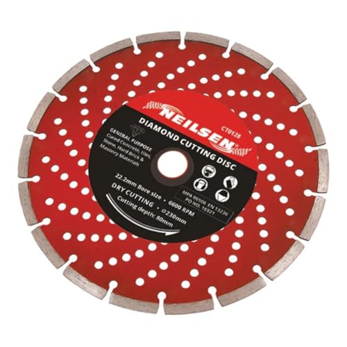 Neilsen CT0128 230mm Segmented Diamond Cutting Disc 22mm Bore 80mm Cutting Depth 6600rpm General Purpose