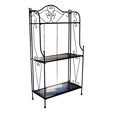 Metal Foldable 3 Tier Plant & Home Decor Display Stand Rack/Book ShelfKitchen Bakers Rack Scroll Design (Black) Cover