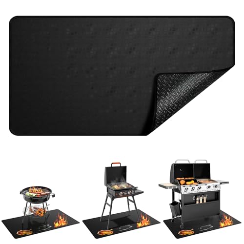 Qlazipse Non-Slip 65x39 Inches Large Under Grill Mats for Outdoor Grill, 2mm Thick Fireproof, Oil-Proof and Waterproof BBQ Grill Mat, Indoor Fire Pit Mat Fireplace Mat, Protects Deck Patio and Lawn by Qlazipse - Used condition - US$30.39