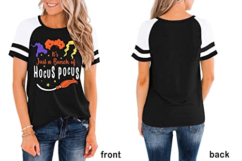 Womens Halloween Shirt Hocus Pocus Shirts Sanderson Witch Broom Graphic Tshirt Raglan Color Block Tops3
