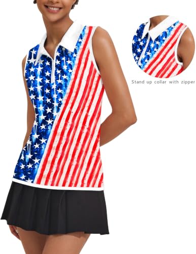 Image of COOrun Women's Golf Polo T Shirts Lightweight Moisture Wicking Sleeveless Shirt Quick Dry Zipper Tank Top